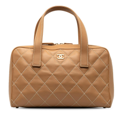 Chanel B Chanel Brown Beige Lambskin Leather Leather Wild Stitch Lambskin Handbag Italy