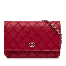 Chanel AB Chanel Red Lambskin Leather Leather CC Wild Stitch Wallet on Chain Italy