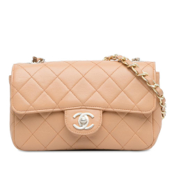 Chanel AB Chanel Brown Beige Lambskin Leather Leather Mini Classic Rectangular Flap Bag Italy