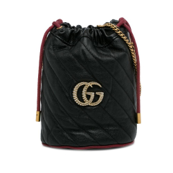 Gucci AB Gucci Black Calf Leather Mini Torchon GG Marmont 2.0 Bucket Bag Italy