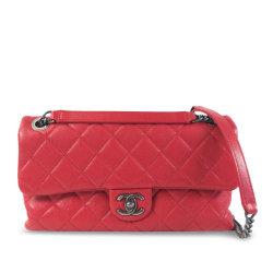 Chanel AB Chanel Red Lambskin Leather Leather CC Quilted Lambskin Single Flap Italy