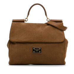 Dolce & Gabbana AB Dolce & Gabbana Brown Suede Leather Large Miss Sicily Soft Satchel Italy
