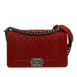 Chanel B Chanel Red Caviar Leather Leather Medium Caviar Boy Flap Bag France