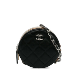 Chanel AB Chanel Black Lambskin Leather Leather CC Round Triple Zip Crossbody Bag Italy