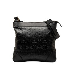 Gucci B Gucci Black Calf Leather Embossed Horsebit Crossbody Bag Italy