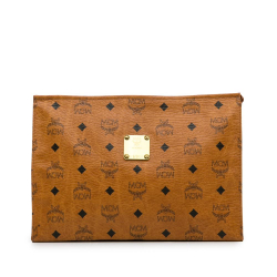 MCM AB MCM Brown Coated Canvas Fabric Visetos Clutch Germany