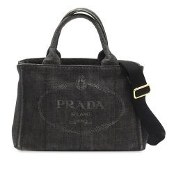 Prada B Prada Black Denim Fabric Canapa Logo Satchel Italy