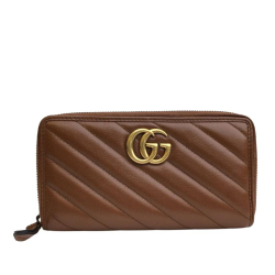 Gucci AB Gucci Brown Calf Leather GG Marmont Zip Around Wallet Italy