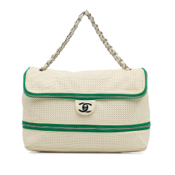 Chanel B Chanel White Calf Leather Perforated Expandable Shoulder Bag Italy