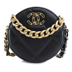 Chanel AB Chanel Black Lambskin Leather Leather Lambskin 19 Round Clutch with Chain Italy