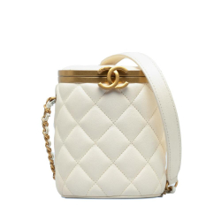 Chanel AB Chanel White Lambskin Leather Leather Small Quilted Lambskin Crown Box Bag Italy