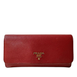 Prada B Prada Red Calf Leather Saffiano Lux Continental Wallet Italy