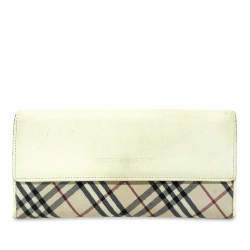 Burberry B Burberry Brown Beige with White Canvas Fabric Nova Check Long Wallet United Kingdom