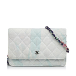 Chanel B Chanel White with Multi Canvas Fabric Jungle Jeans Wallet on Chain Italy