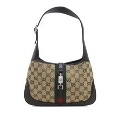 Gucci B Gucci Brown Light Brown Canvas Fabric GG Web Jackie Italy