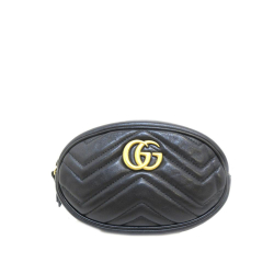 Gucci AB Gucci Black Calf Leather GG Marmont Matelasse Belt Bag Italy