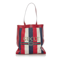 Gucci B Gucci Red with Multi Canvas Fabric Sylvie Baiadera Tote Italy