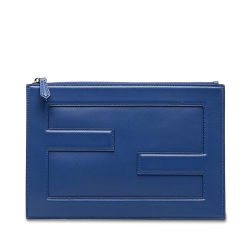 Fendi AB Fendi Blue Calf Leather Baguette Zip Clutch Bag Italy