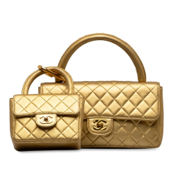 Chanel AB Chanel Gold Lambskin Leather Leather Lambskin Parent Child Kelly Set Top Handle Bag France