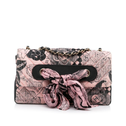 Chanel AB Chanel Pink Light Pink Cotton Fabric Camellia Scarf Ribbon Shoulder Bag France