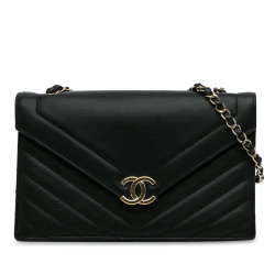 Chanel AB Chanel Black Lambskin Leather Leather Chevron Envelope Flap France