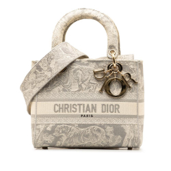 Christian Dior AB Dior Gray Canvas Fabric Medium Toile de Jouy Lady D-Lite Italy