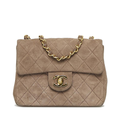 Chanel B Chanel Brown Suede Leather Classic Mini Square Single Flap France