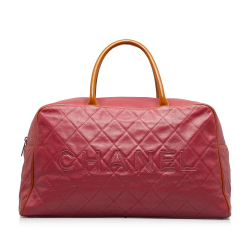Chanel B Chanel Red Light Brown Caviar Leather Leather Quilted Caviar Grand Logo Duffle Bag France