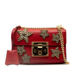 Gucci AB Gucci Red Calf Leather Padlock Crystal Embellished Crossbody Bag Italy