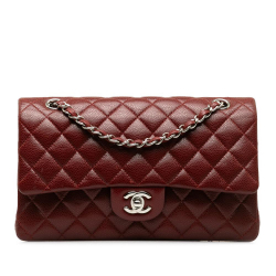 Chanel B Chanel Red Dark Red Caviar Leather Leather Medium Classic Caviar Double Flap France