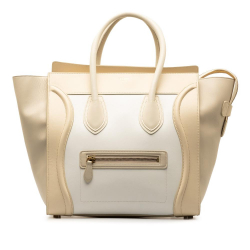 Celine B Celine Brown Beige with White Calf Leather Micro Luggage Tote Bicolor Italy