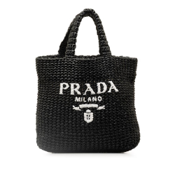 Prada AB Prada Black Raffia Natural Material Small Logo Tote Italy