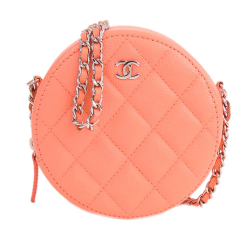 Chanel AB Chanel Pink Caviar Leather Leather Quilted Caviar Round Clutch With Chain Italy
