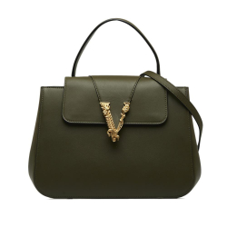 Versace AB Versace Green Dark Green Calf Leather Virtus Top Handle Bag Italy