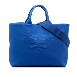 Prada AB Prada Blue Canvas Fabric Medium Logo Drill Satchel Italy