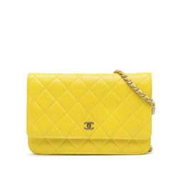 Chanel B Chanel Yellow Lambskin Leather Leather Classic Lambskin Wallet on Chain Italy