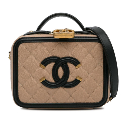 Chanel B Chanel Brown Beige Caviar Leather Leather Small Caviar CC Filigree Vanity Case Italy