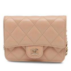 Chanel AB Chanel Brown Nude Lambskin Leather Leather Lambskin Mini Clutch with Chain Italy