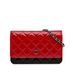 Chanel AB Chanel Red with Black Patent Leather Leather Bicolor CC Patent Wallet on Chain Italy