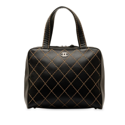 Chanel AB Chanel Black Lambskin Leather Leather CC Wild Stitch Handbag Italy