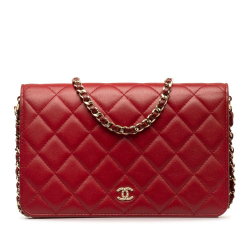 Chanel B Chanel Red Lambskin Leather Leather CC Lambskin Pearl Wallet On Chain Italy