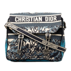 Christian Dior B Dior Blue Canvas Fabric Large Embroidered Palm Tree Diorcamp Messenger Bag Italy