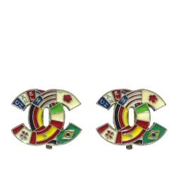 Chanel AB Chanel Silver with Multi Brass Metal International Flags Clip On Earrings France