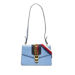 Gucci B Gucci Blue Light Blue Calf Leather Small Sylvie Shoulder Bag Italy