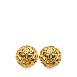 Chanel AB Chanel Gold Gold Plated Metal CC Quilted Clip On Earrings France