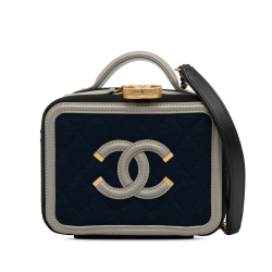 Chanel AB Chanel Blue Navy with Gray Knit Fabric Small Jersey CC Filigree Vanity Case Italy
