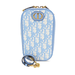 Christian Dior AB Dior Blue Light Blue Canvas Fabric Oblique 30 Montaigne Phone Holder Italy
