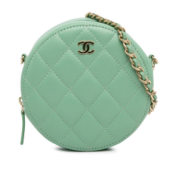 Chanel AB Chanel Green Light Green Lambskin Leather Leather Quilted Lambskin Round Crossbody Italy