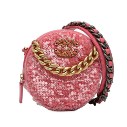 Chanel AB Chanel Pink Lambskin Leather Leather Sequin Lambskin 19 Round Clutch With Chain Italy