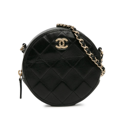 Chanel AB Chanel Black Lambskin Leather Leather Quilted Lambskin Round Crossbody Italy